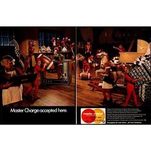1970 Mastercard Master Charge Santa's Workshop Christmas 2 Page Vintage Print Ad